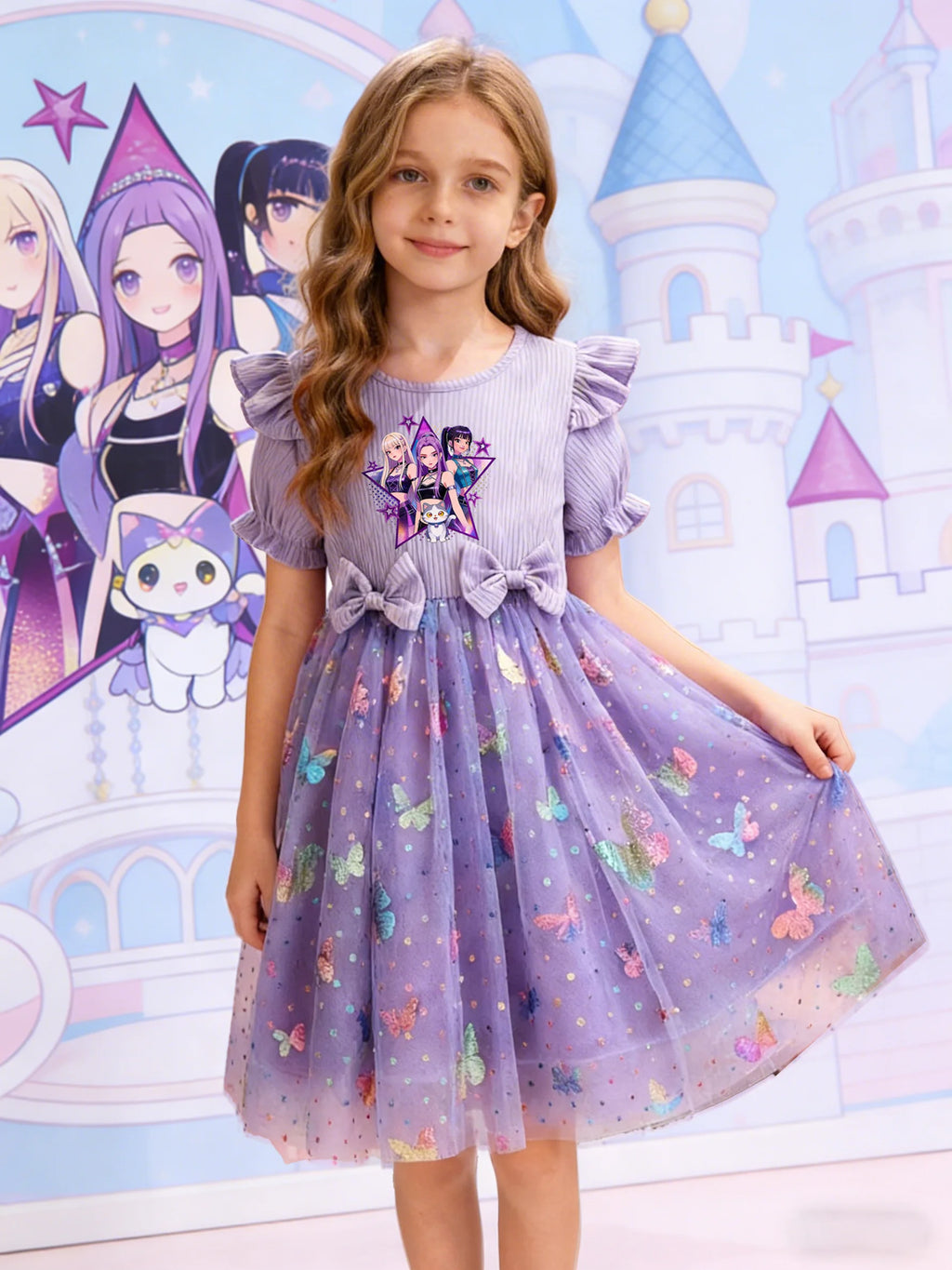 Robe princesse fille K-pop à sequins papillon – CLEVI Paris