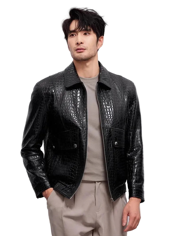 Veste homme en cuir de mouton à col rabattu – CLEVI Paris