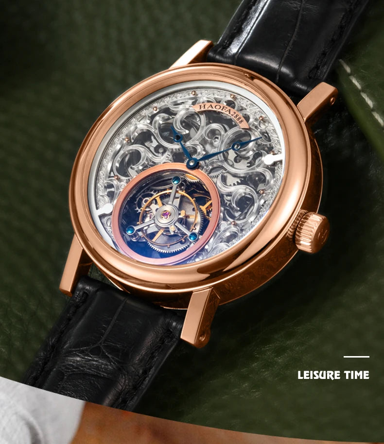 Montre Homme Tourbillon Manuel HAOFA K008 – Or Massif 18K Squelette Sculpté Verre Saphir Édition Limitée – CLEVI Paris