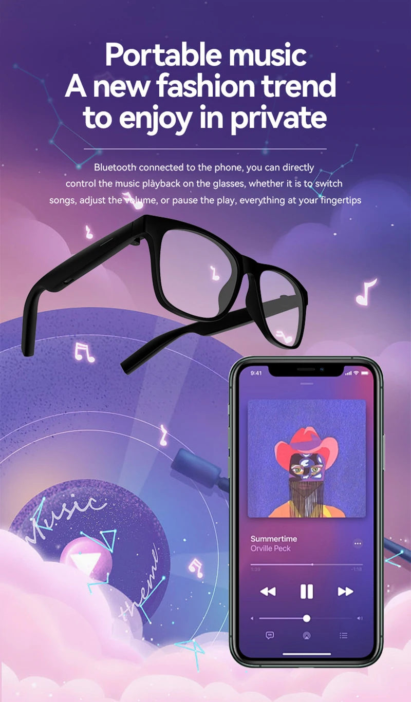 Lunettes Connectées IA Bluetooth Contrôle Tactile Traduction 5 Langues Musique UV Photochromiques Anti-Bleu 37g – CLEVI Paris