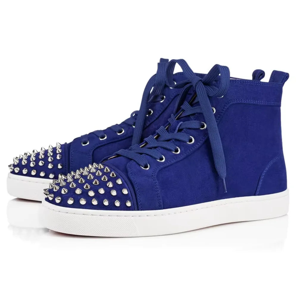 Sneakers Montantes Homme Suède Bleu Rivets Lacets – CLEVI Paris