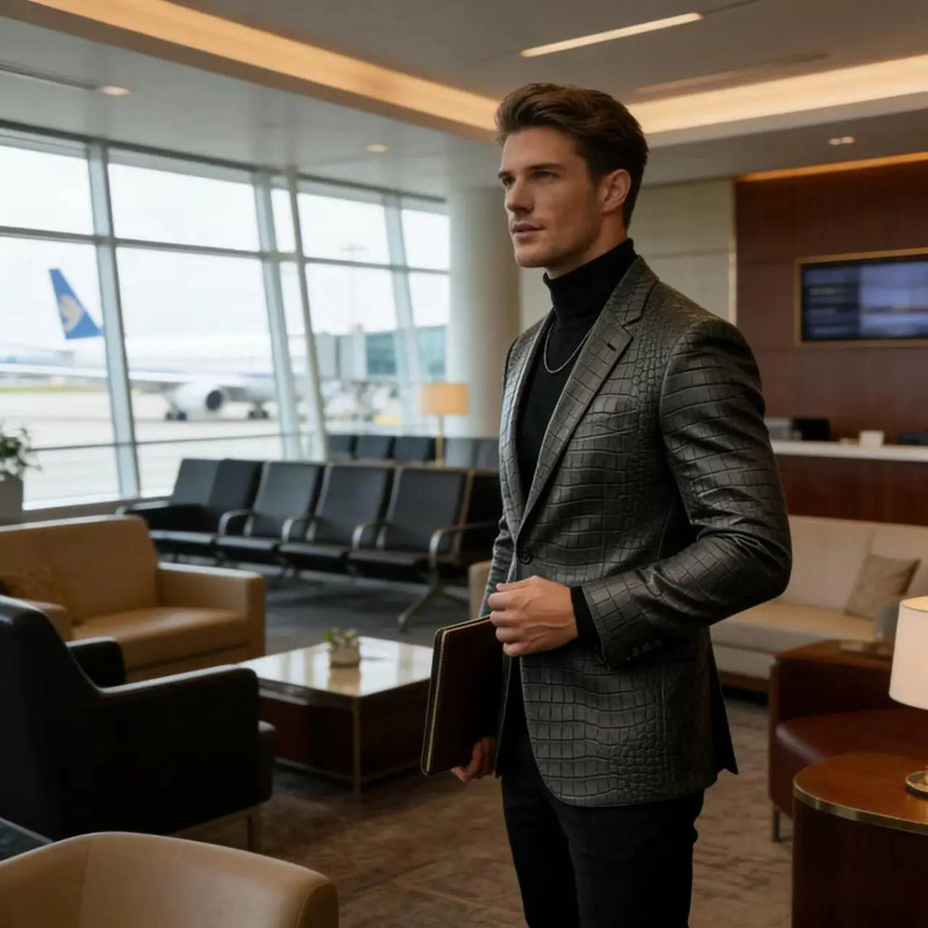Blazer homme simili cuir crocodile à 2 boutons – CLEVI Paris