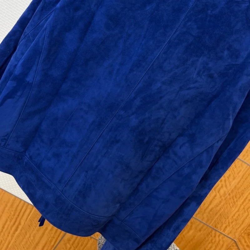 Blouson homme bleu aspect daim à col montant – CLEVI Paris