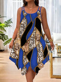 Robe Femme Grande Taille Imprimé Rayures Géométriques Asymmétriques Double Bretelles Casual – CLEVI Paris