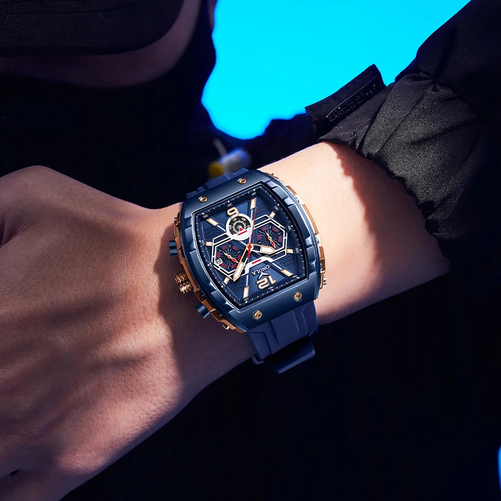 Montre Quartz Tonneau ONOLA Homme Silicone Lumineuse Date – CLEVI Paris