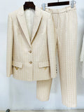 Tailleur femme jacquard blazer et pantalon – CLEVI Paris