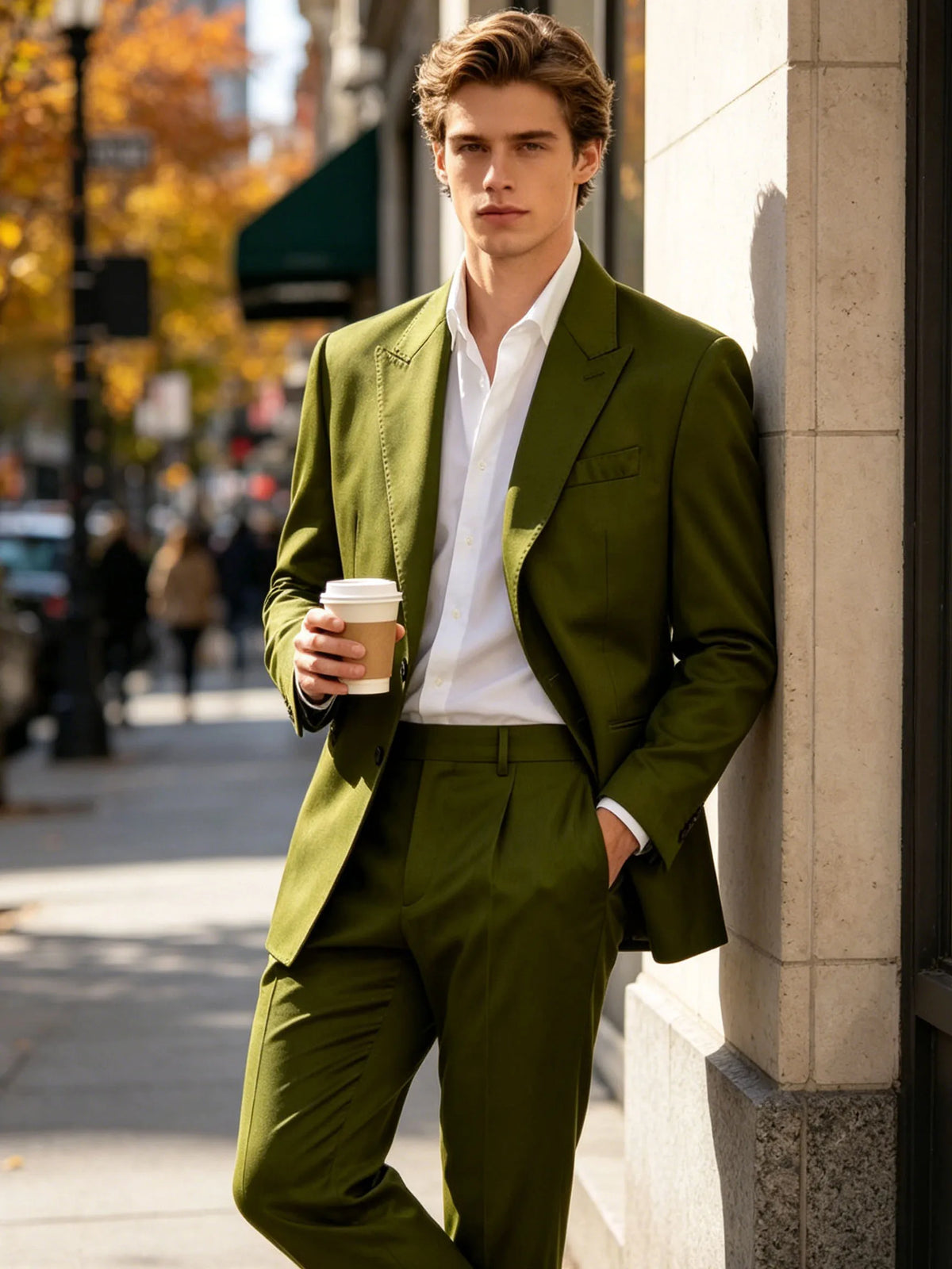 Costume 2 pièces en lin homme vert olive – CLEVI Paris