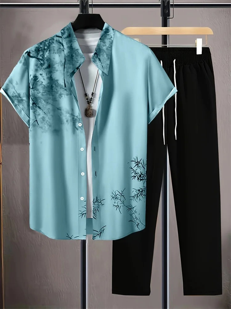 Ensemble 2 Pièces Homme Chemise + Pantalon Imprimé 3D Rayures Streetwear S-2XL – CLEVI Paris