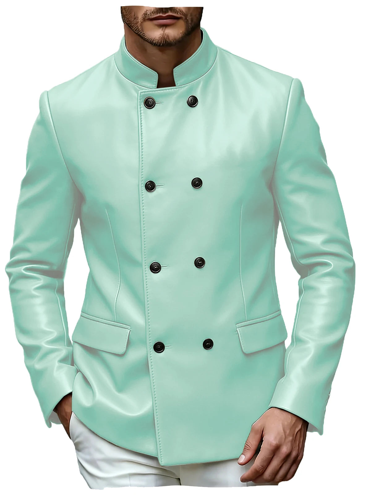 Blazer homme en similicuir, col montant – CLEVI Paris