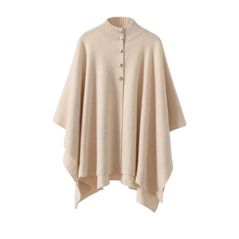 Poncho femme en cachemire à col boutonné – CLEVI Paris