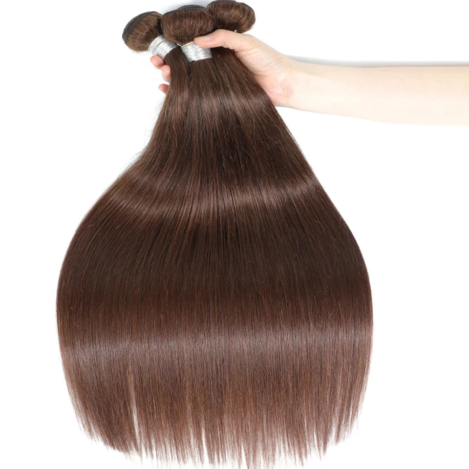 Bundles Cheveux Humains Lisses Brun Chocolat #4 Brésiliens Vierges Baierte – CLEVI Paris