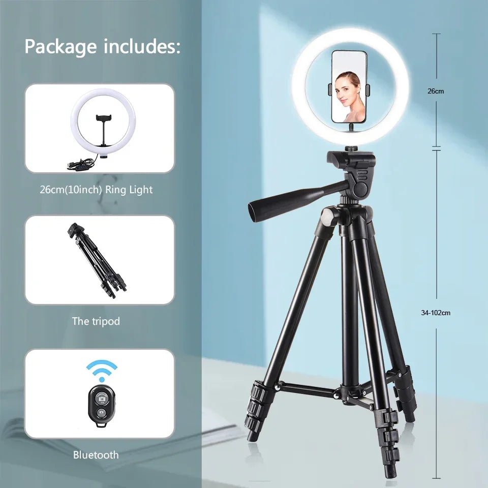 Anneau lumineux BTFOOR 26 cm avec trépied – CLEVI Paris