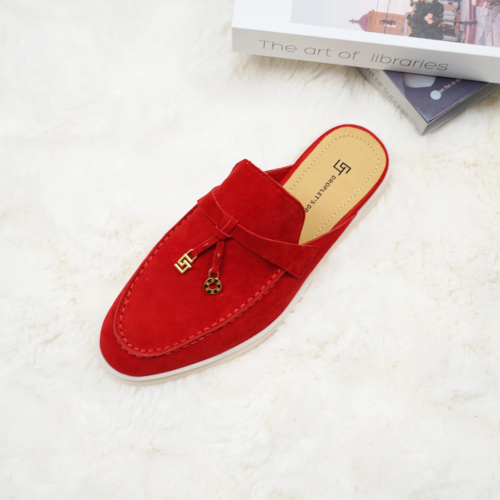Mocassins femme en daim à talon bas – CLEVI Paris