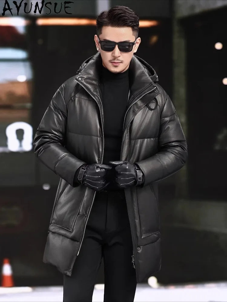 Manteau homme en cuir à capuche amovible – CLEVI Paris