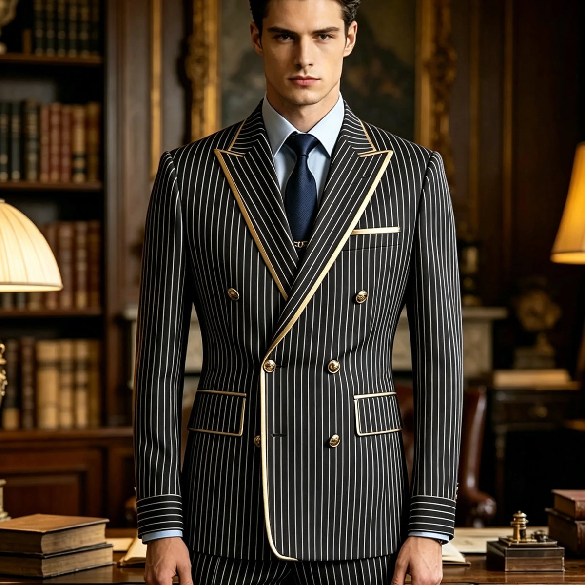 Costume rayé croisé homme – CLEVI Paris