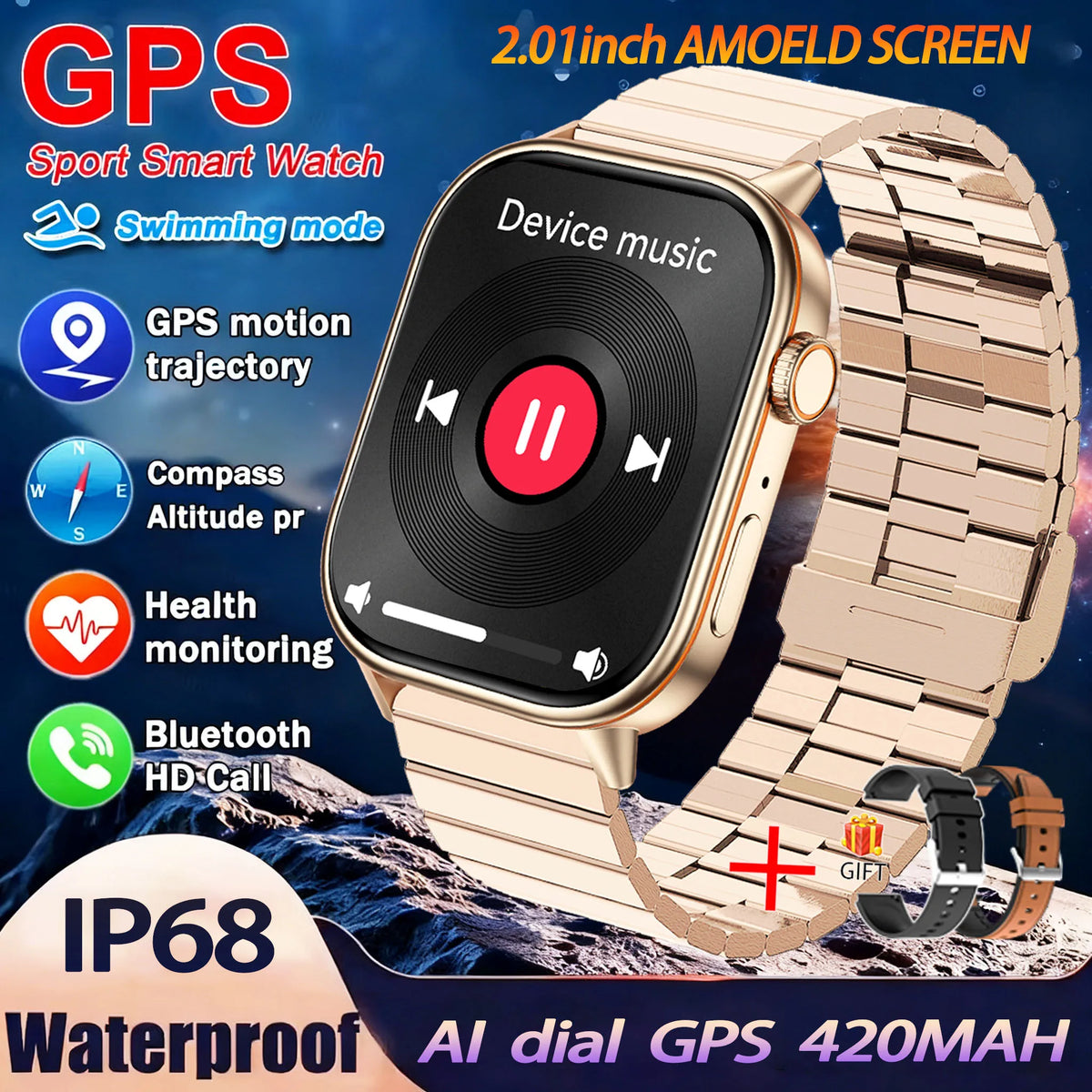 Montre GPS QX17 AMOLED 2,01″ sport – CLEVI Paris