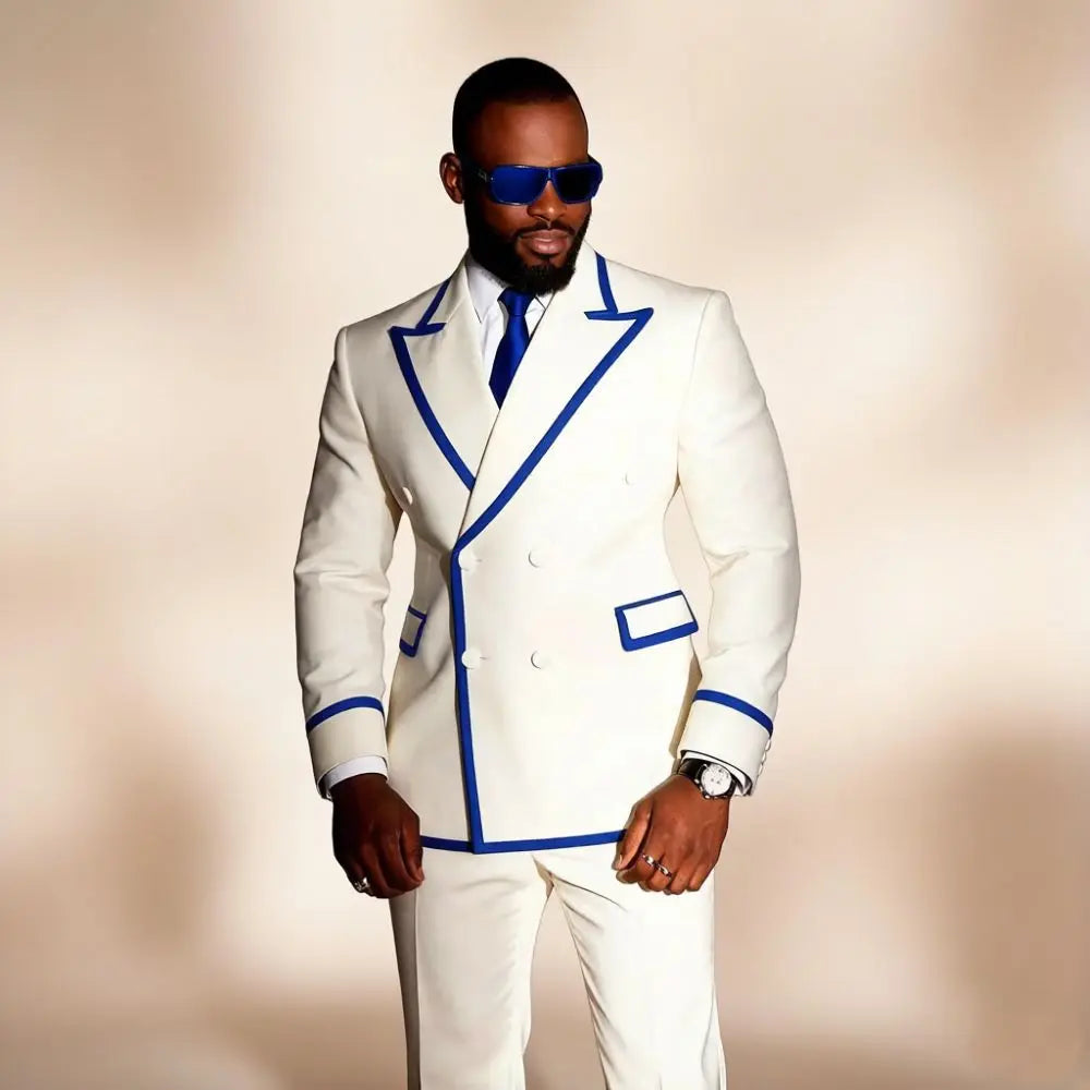 Costume Homme 2 Pièces Smoking Luxe Blanc Revers Pointu Slim Fit Mariage Cérémonie XS-5XL – CLEVI Paris