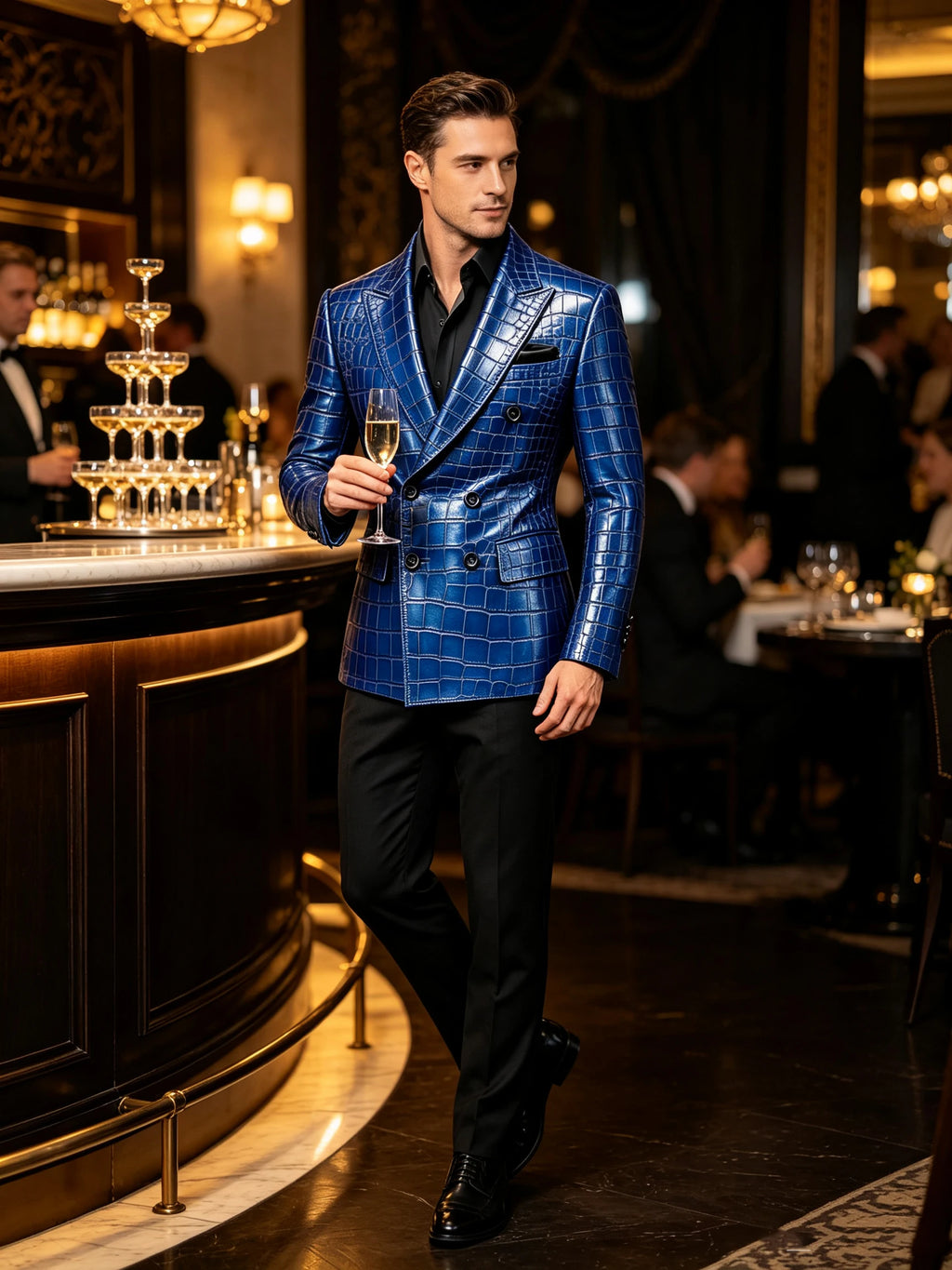 Blazer homme croisé motif crocodile – CLEVI Paris