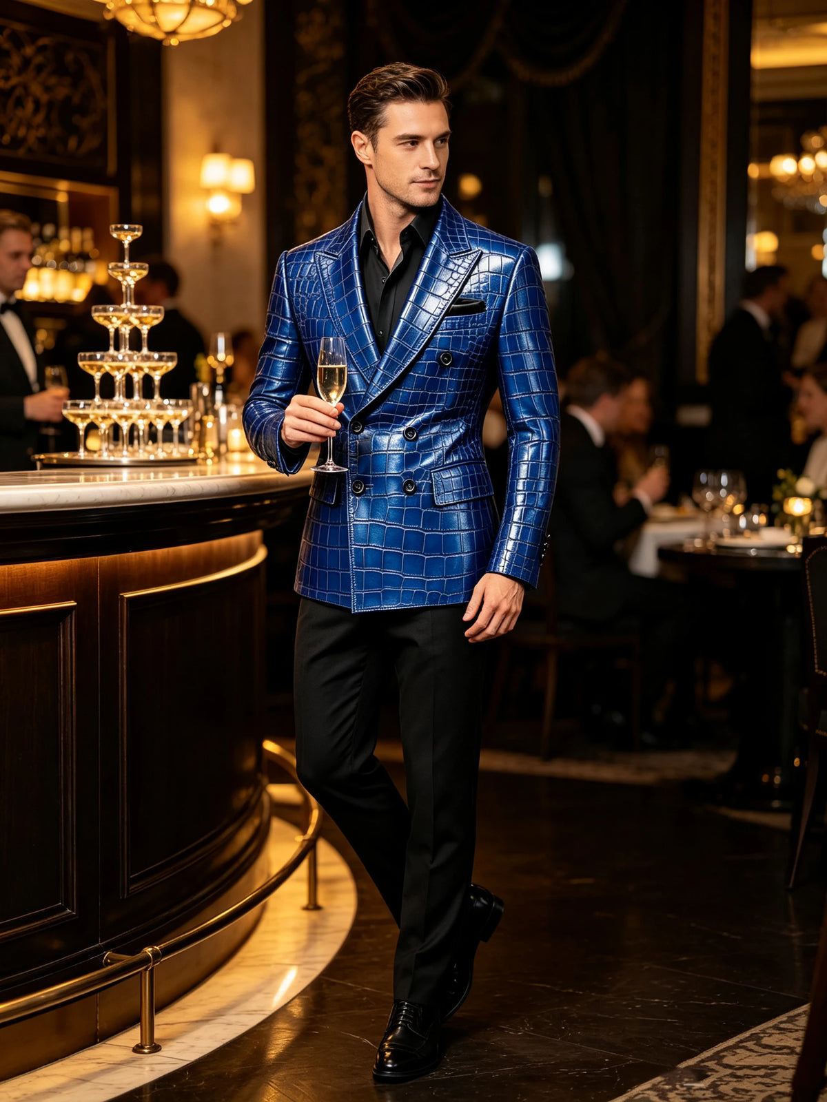 Blazer homme croisé motif crocodile – CLEVI Paris