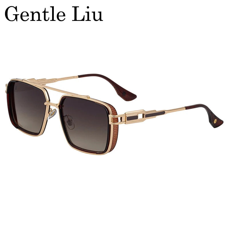 Lunettes de Soleil Carrées Steampunk Double Pont Métal UV400 Conduite Homme – CLEVI Paris