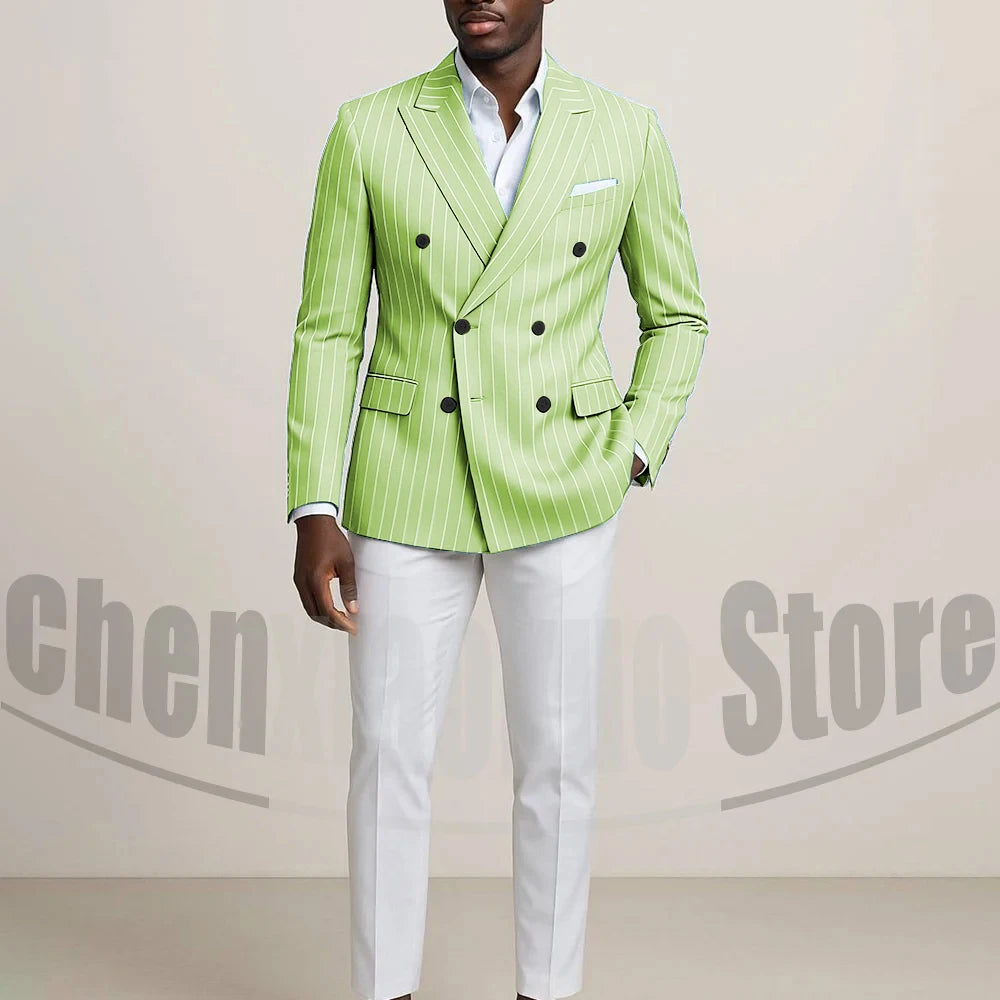 Costume Double boutonnage pour hommes avec fines rayures, tenues formelles sur mesure pour affaires, décontractées, fête, Chic, costume 2 pièces