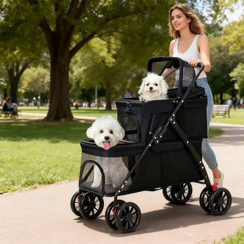 Poussette double pliable pour chien et chat – CLEVI Paris