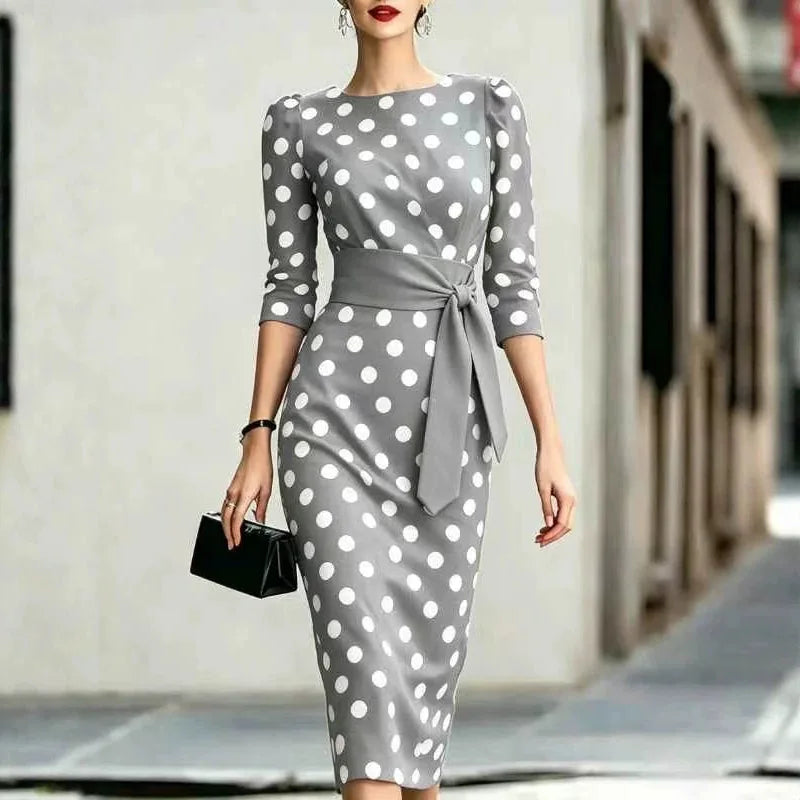 Robe Midi Femme Crayon Manches 3/4 Col Rond – CLEVI Paris