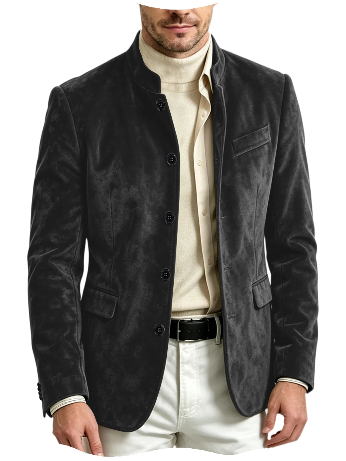Blazer homme en velours à col montant – CLEVI Paris