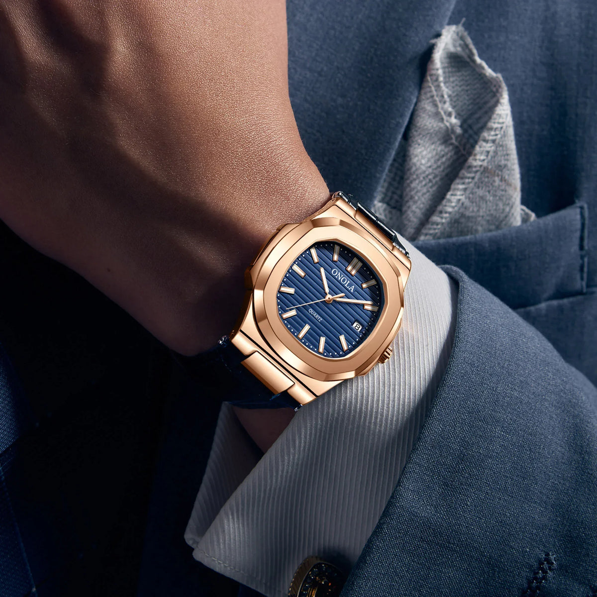 Montre Quartz Business ONOLA Homme Cuir Forme Originale – CLEVI Paris