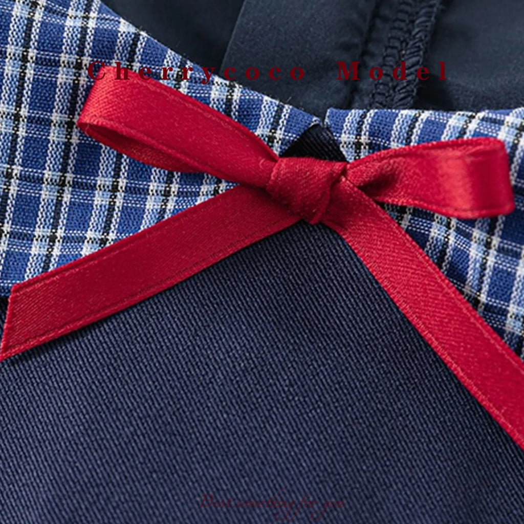 Robe fille bleu foncé à col Claudine – CLEVI Paris