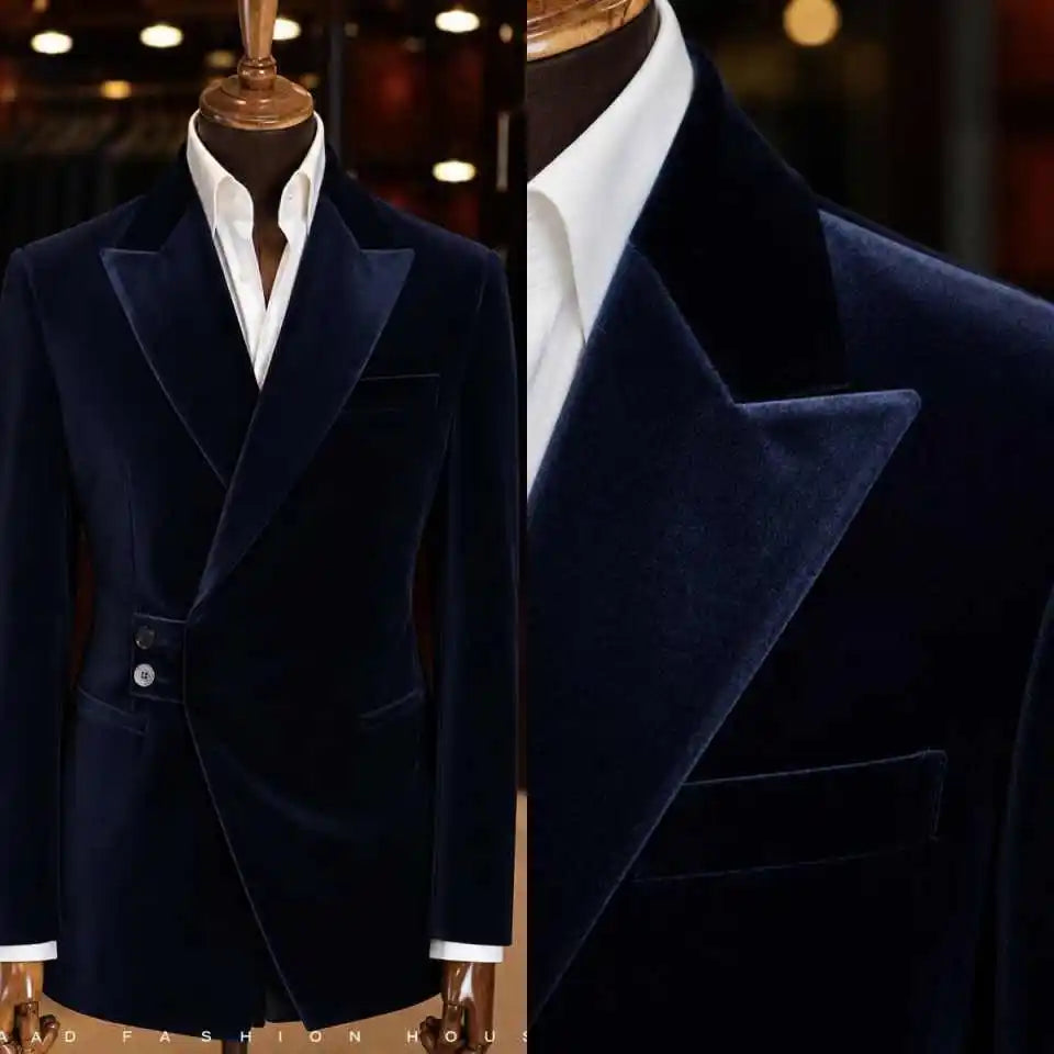Blazer homme velours bleu marine asymétrique – CLEVI Paris