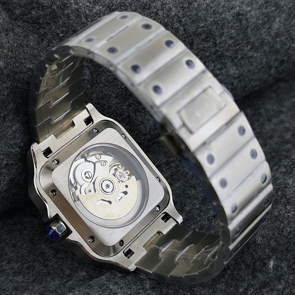Montre Homme Automatique NH35 Carrée Acier 316L Bracelet Acier Chiffres Romains 30M – CLEVI Paris