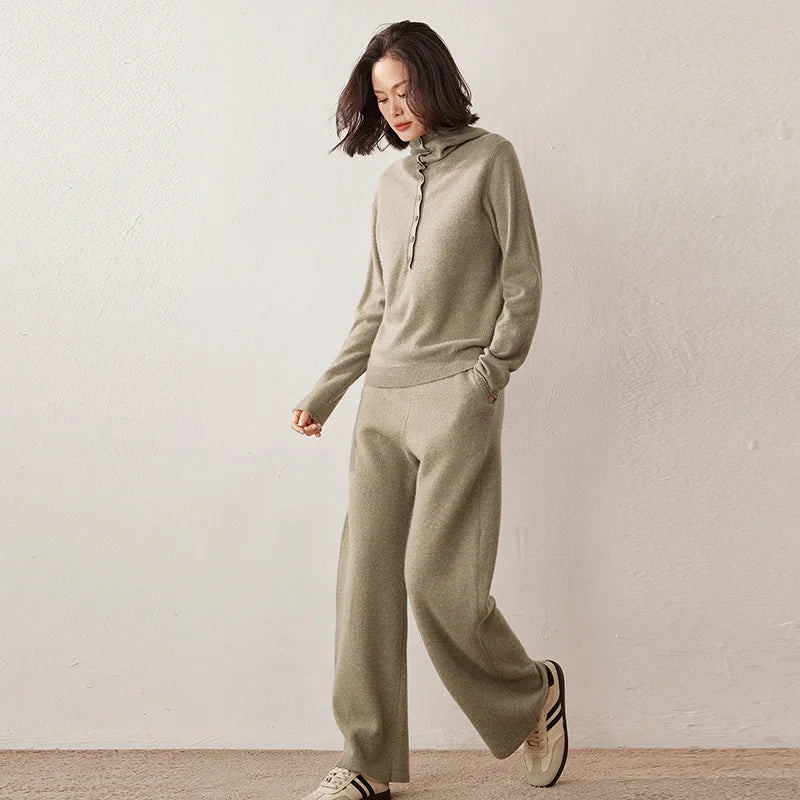 Ensemble pull à capuche et pantalon cachemire – CLEVI Paris