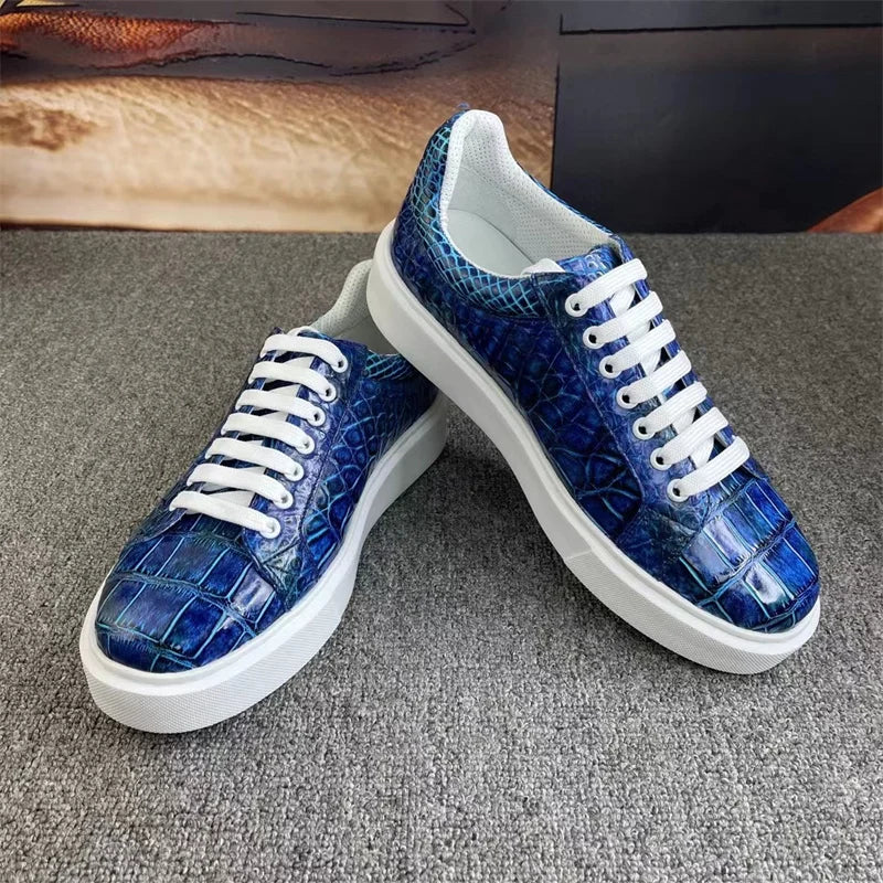 Sneakers Cuir Croco Bleu Peint Main Homme – CLEVI Paris