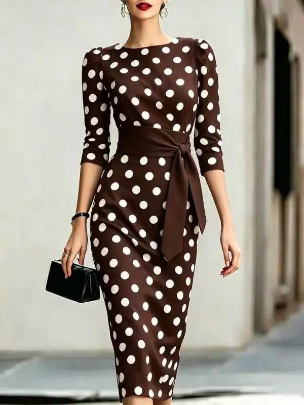 Robe Midi Femme Crayon Manches 3/4 Col Rond – CLEVI Paris