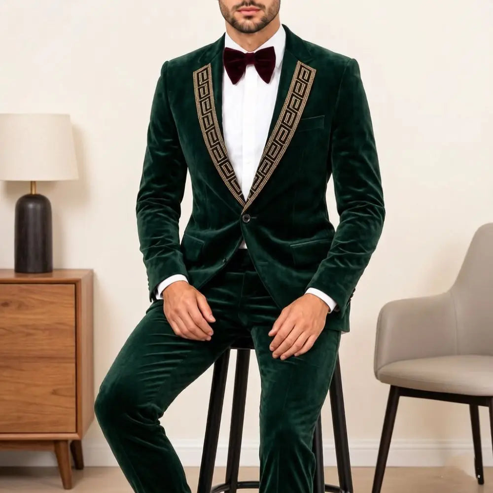 Smoking Homme Velours Perlé 2 Pièces – CLEVI Paris