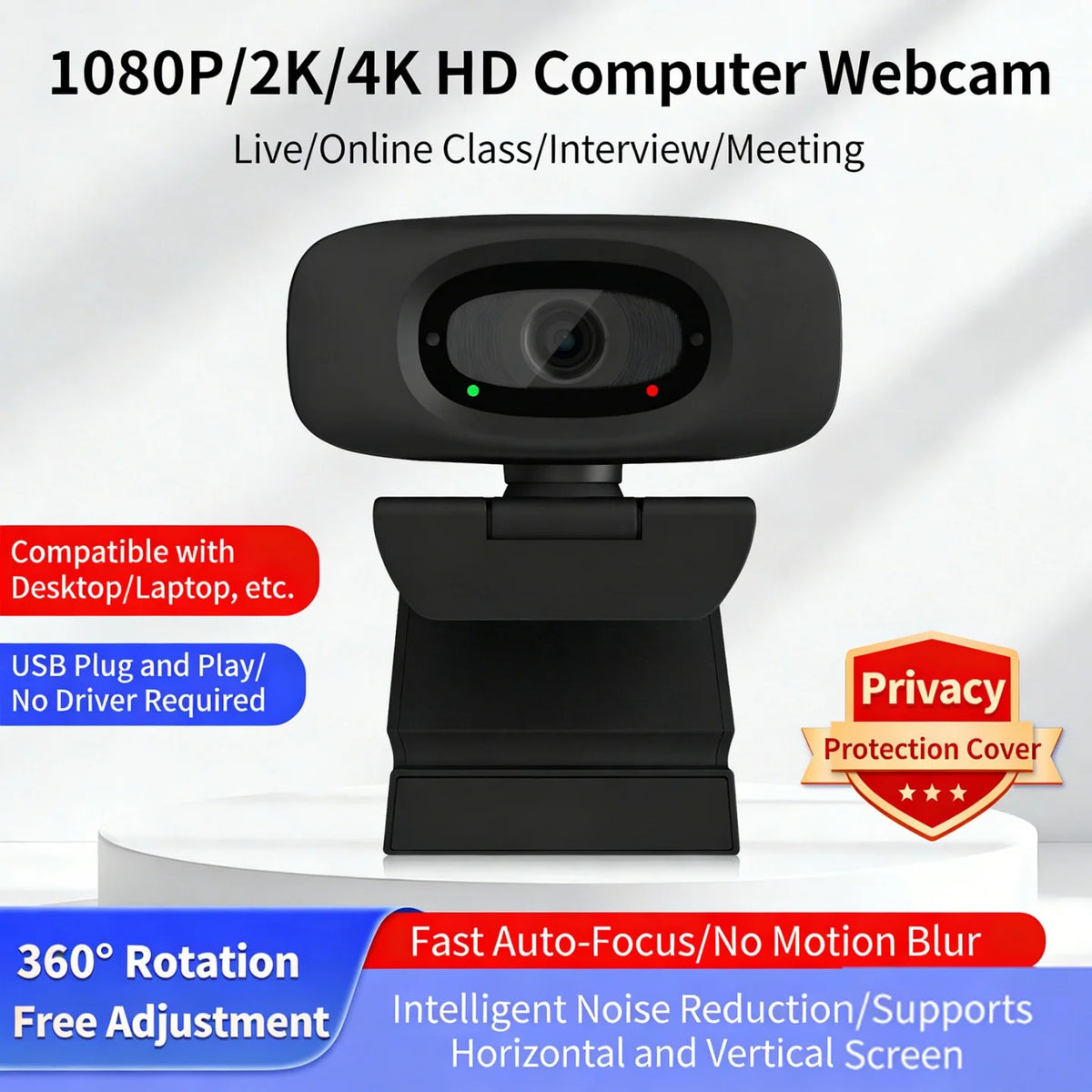 Webcam 4K Grand Angle 120° Cache Vie Privée – CLEVI Paris
