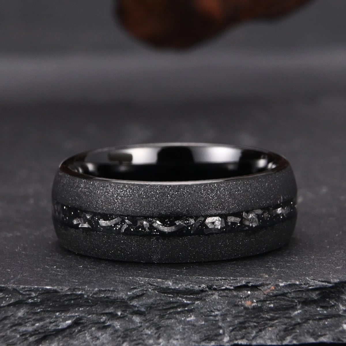 Bague Unisexe Tungstène, Incrustation Météorite 8 mm – CLEVI Paris