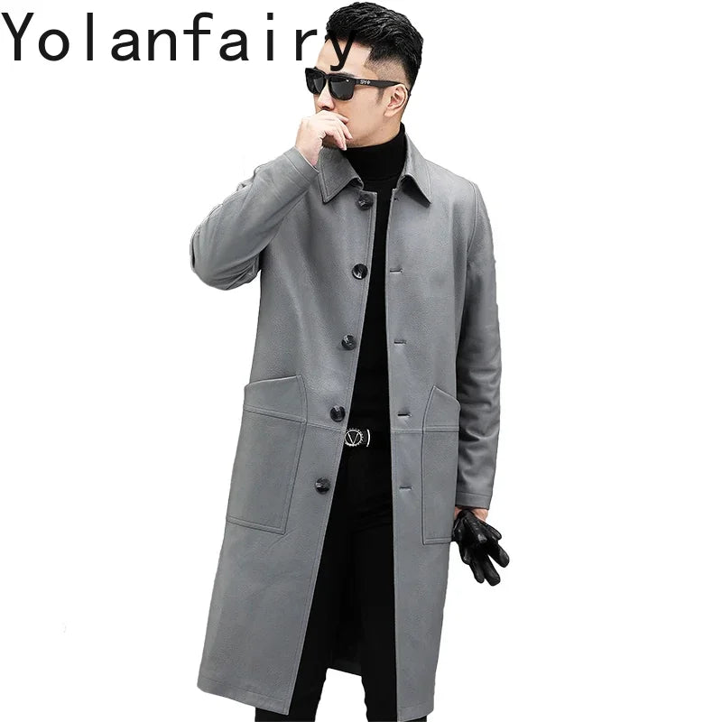 Manteau long homme en cuir de mouton gris – CLEVI Paris