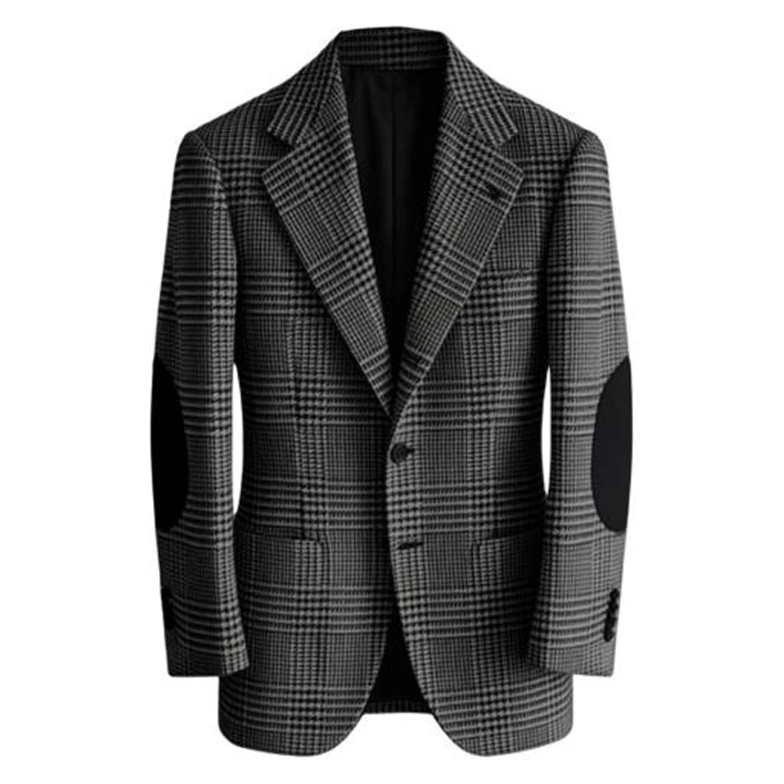 Blazer Homme Tweed Carreaux Rétro Slim Fit Patches Coudes Bureau Casual – CLEVI Paris