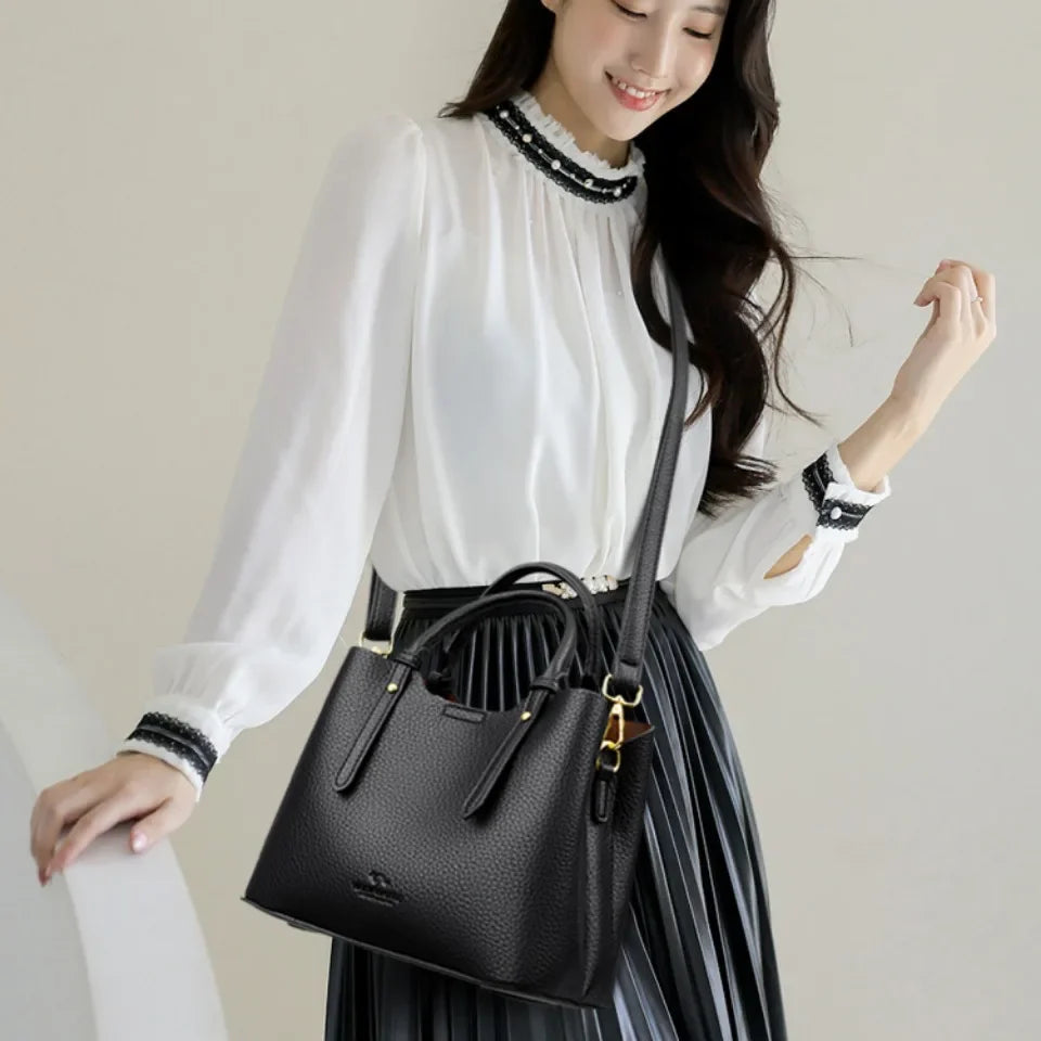 Sac à Main Femme Cuir Véritable Poignée Supérieure 23x18cm – CLEVI Paris