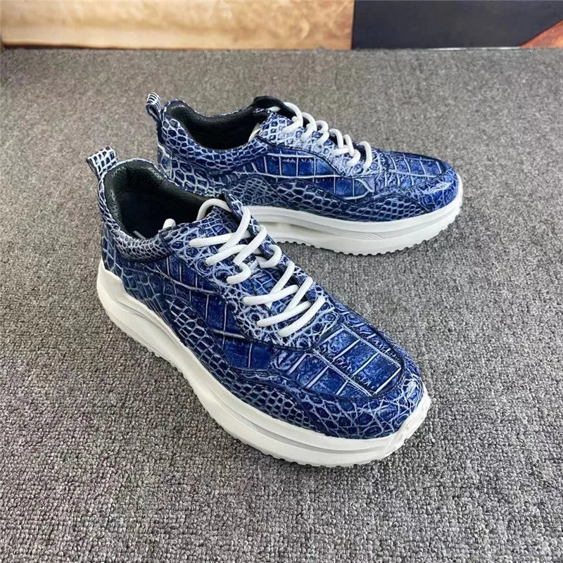 Sneakers Cuir Croco Bleu Dégradé Homme Peint Main