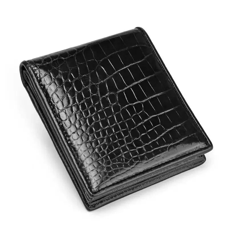 Portefeuille Court Homme Cuir Crocodile Véritable Motif Alligator 11x9cm – CLEVI Paris