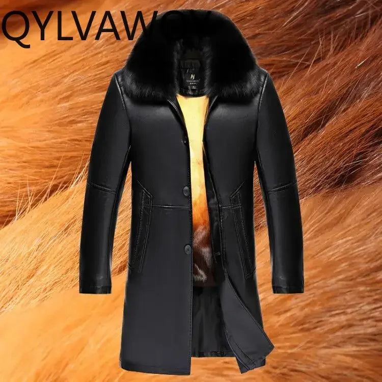 Manteau homme en cuir, vison et col renard – CLEVI Paris