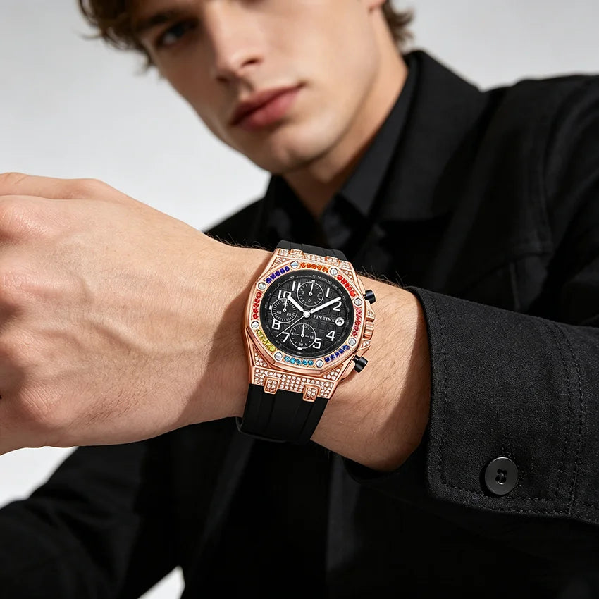 Montre Quartz Diamants Calendrier PINTIME Homme 3 Cadrans – CLEVI Paris