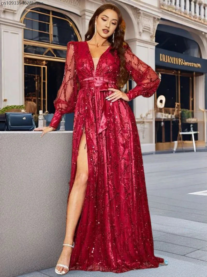 Robe longue de soirée brillante – CLEVI Paris