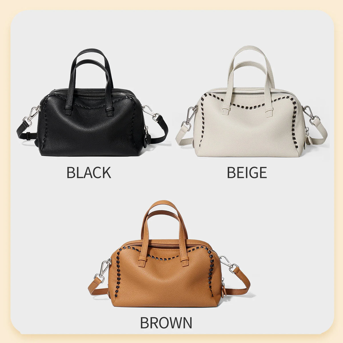 Sac Seau Cuir Véritable 100% Femme 23x10x14cm Bandoulière 118cm – CLEVI Paris