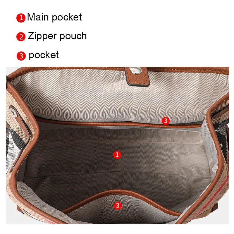 Sac À Dos Toile Carreaux Cuir Véritable Bretelles Réglables – CLEVI Paris