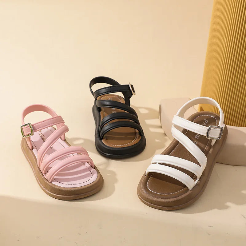 Sandales fille à bout ouvert en polyester – CLEVI Paris