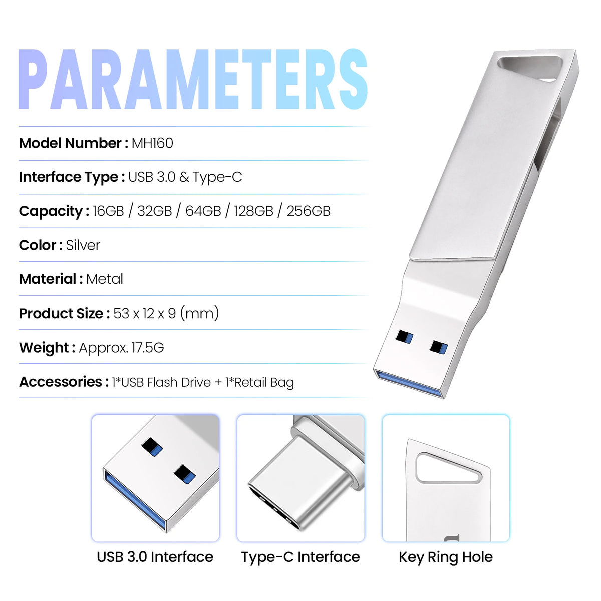 Clé USB-C 3.0 Mini Métal Argent jusqu'à 128 Go – CLEVI Paris
